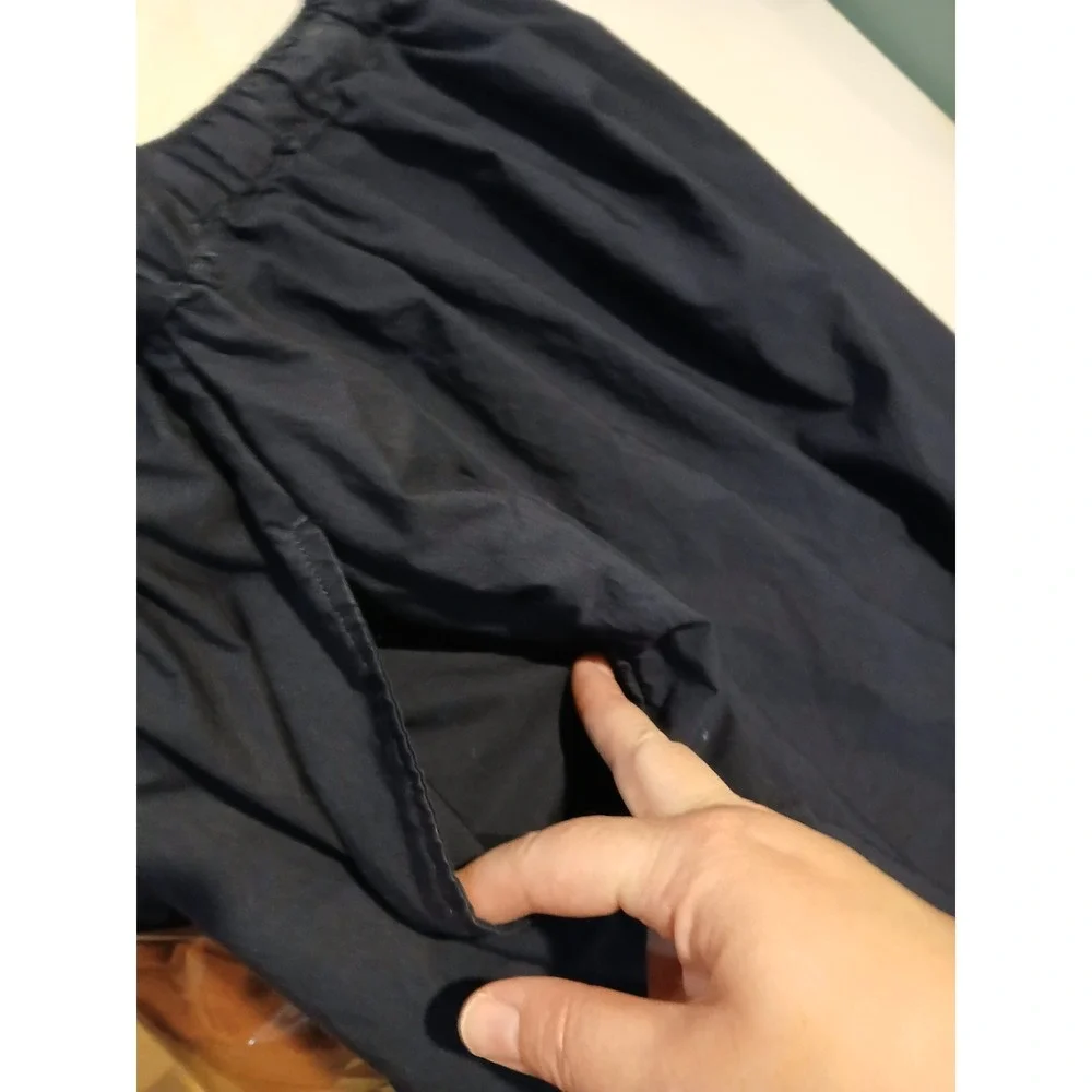 Free Assembly Navy Blue Eyelet Midi Skirt Button Front Scallop Hem Womens Size M